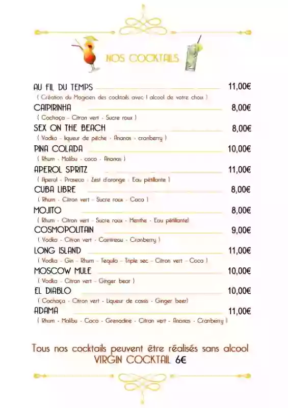 La carte - Au Fil du Temps - Restaurant Grasse - Restaurant Opio